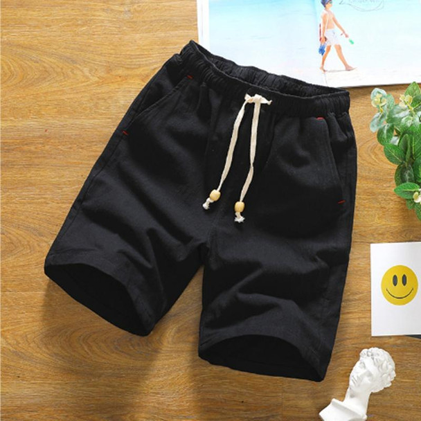 Casual Loose Cotton Linen Five-point Shorts, Size: XXL(Black)