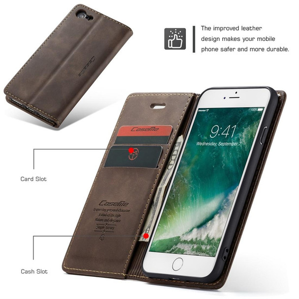 CaseMe-013 Multifunctional Retro Frosted Horizontal Flip Leatherette Case for iPhone 7 / 8, with Card Slot & Holder & Wallet(Coffee)