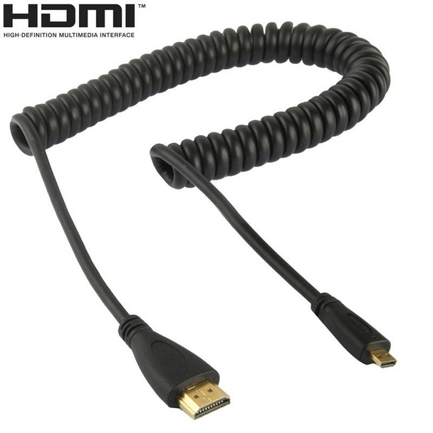 1.4 Version, Gold Plated Micro HDMI Male to HDMI Male Coiled Cable, Support 3D / Ethernet, Length: 60cm (can be extended up to 2m)