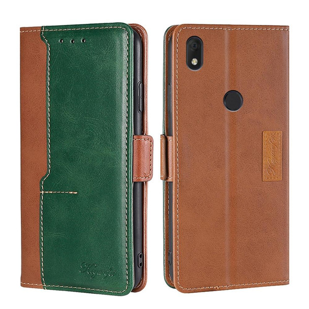 Alcatel Axel/Lumos Contrast Color Side Buckle Leatherette Phone Case(Light Brown + Green)