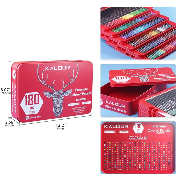 KALOUR 180 Colors Color Lead Set Painted Pencils Art Painting Supplies(Iron Box)