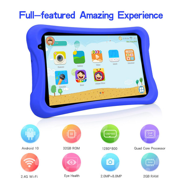Pritom L8 Kids Tablet PC, 8.0 inch, 2GB+32GB, Android 10 Unisoc SC7731 Quad Core CPU, Support 2.4G WiFi / Bluetooth, Global Version with Google Play, US Plug(Blue)