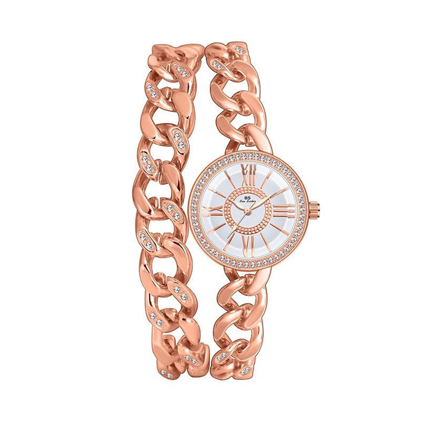 BS Bee Sister FA1329 Double Link Niche Roman Numeral Dial Ladies Watch(Rose Gold)