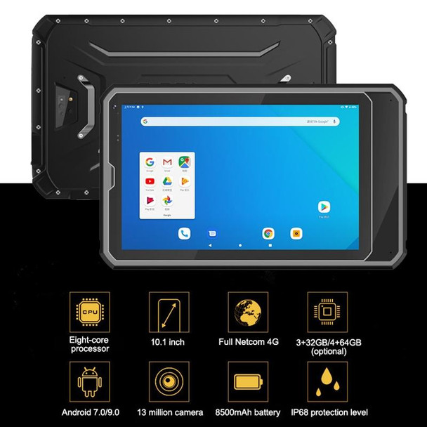 CENAVA Q10 4G Rugged Tablet, 10.1 inch, 4GB+64GB, IP68 Waterproof Shockproof Dustproof, Android 9.0, MT6762 Octa Core 1.5GHz-2.0GHz, Support OTG/GPS/NFC/WiFi/BT/TF Card(Black)