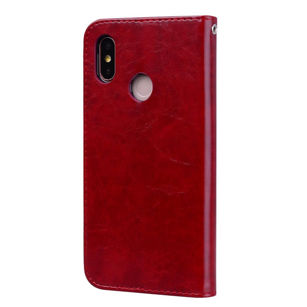 Business Style Oil Wax Texture Horizontal Flip Leatherette Case for Xiaomi Mi 8, with Holder & Card Slots & Wallet (Red)