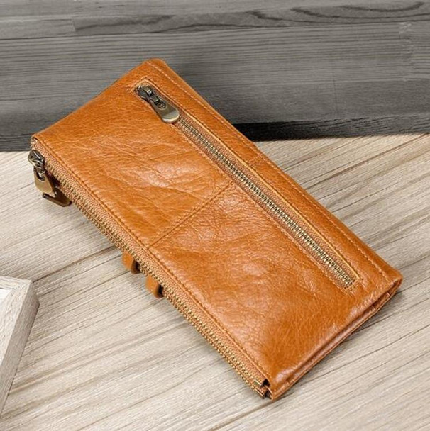 Ladies Genuine Leather Long Wallet Anti-theft Card Bag Multifunctional Clutch Bag(Brown)