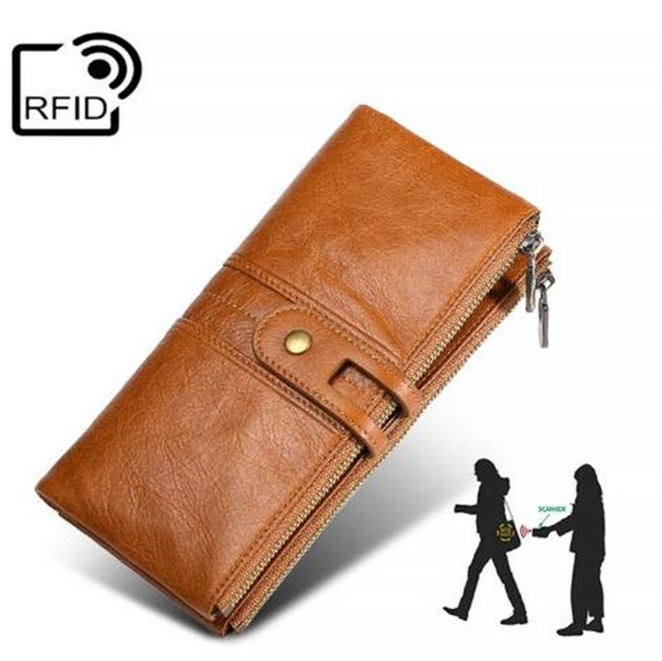 Ladies Genuine Leather Long Wallet Anti-theft Card Bag Multifunctional Clutch Bag(Brown)