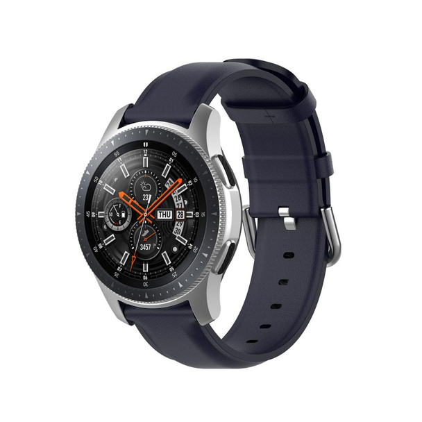 Samsung Galaxy Watch 3 45mm 22mm Leather Strap with Round Tail Buckle(Navy Blue)