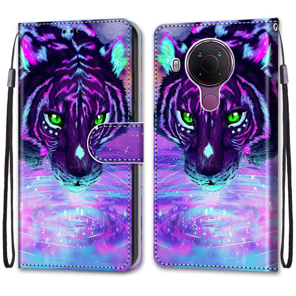 Nokia 5.4 Coloured Drawing Cross Texture Horizontal Flip PU Leather Case with Holder & Card Slots & Wallet & Lanyard(Tiger Drinking Water)