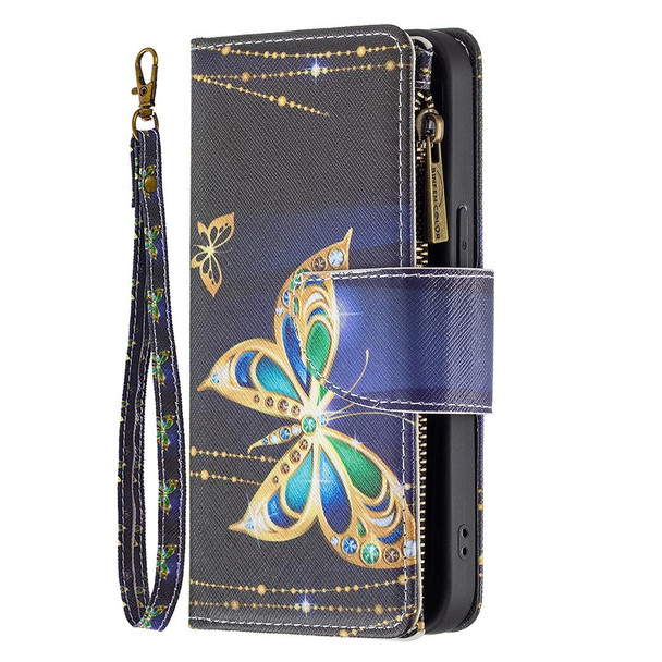 Colored Drawing Pattern Zipper Horizontal Flip Leatherette Case with Holder & Card Slots & Wallet - iPhone 13 Pro Max(Big Butterfly)