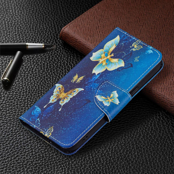 Colored Drawing Pattern Horizontal Flip Leatherette Case with Holder & Card Slots & Wallet - iPhone 13 Pro(Gold Butterfly)