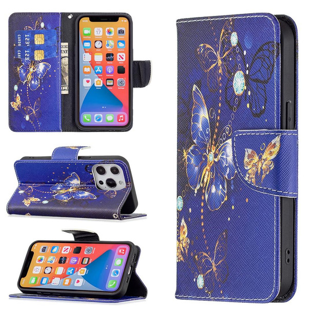 Colored Drawing Pattern Horizontal Flip Leatherette Case with Holder & Card Slots & Wallet - iPhone 13 Pro Max(Purple Butterfly)