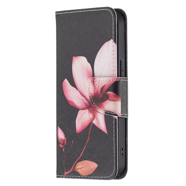 Colored Drawing Pattern Horizontal Flip Leatherette Case with Holder & Card Slots & Wallet - iPhone 13 Pro Max(Lotus)