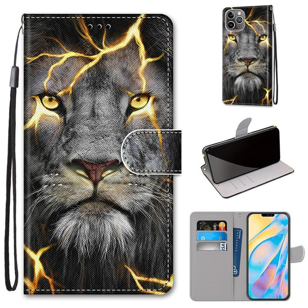 Coloured Drawing Cross Texture Horizontal Flip PU Leatherette Case with Holder & Card Slots & Wallet & Lanyard - iPhone 13 mini(Fission Lion)