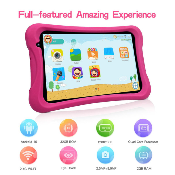 Pritom L8 Kids Tablet PC, 8.0 inch, 2GB+32GB, Android 10 Unisoc SC7731 Quad Core CPU, Support 2.4G WiFi / Bluetooth, Global Version with Google Play, US Plug(Pink)