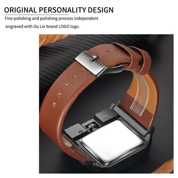 Oulm 3364 Men Square Dial Leather Belt Quartz Watch(Black)