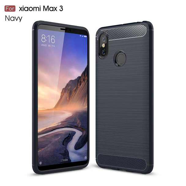 Brushed Texture Carbon Fiber Shockproof TPU Case for Xiaomi Mi Max 3 (Navy Blue)