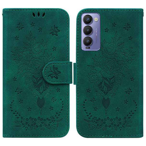 Tecno Camon 18P Butterfly Rose Embossed Leather Phone Case(Green)