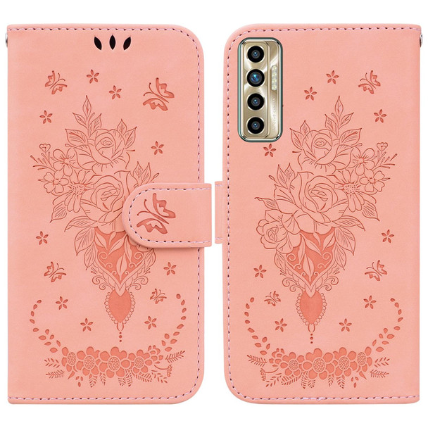 Tecno Camon 17P Butterfly Rose Embossed Leather Phone Case(Pink)