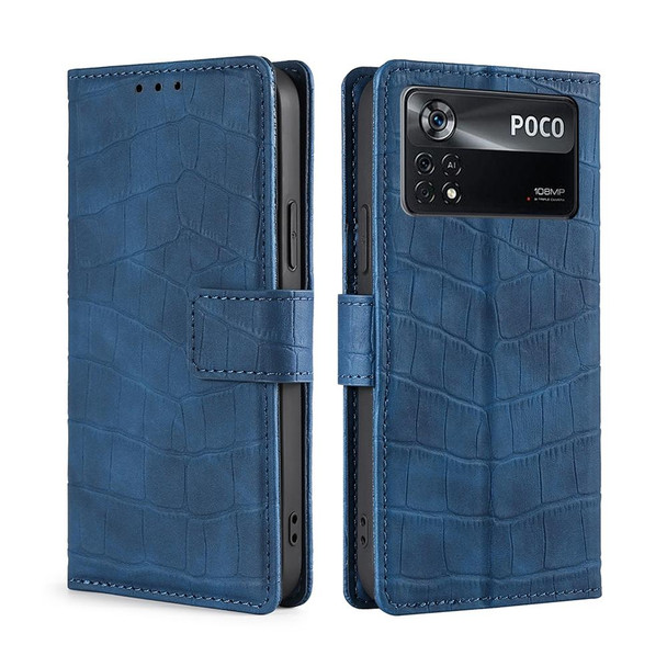 Xiaomi Poco X4 Pro 5G Skin Feel Crocodile Magnetic Clasp Leather Phone Case(Blue)