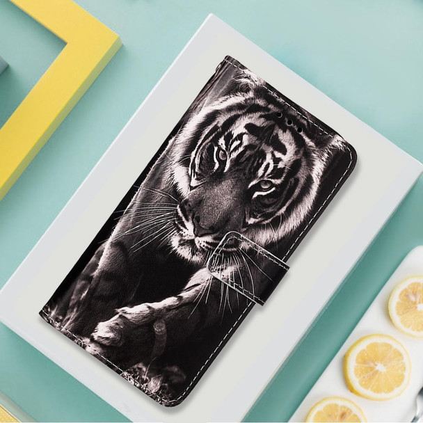 Xiaomi Redmi 10 Prime+ 5G/Note 11E Colored Drawing Plain Weave Leather Phone Case(Black White Tiger)