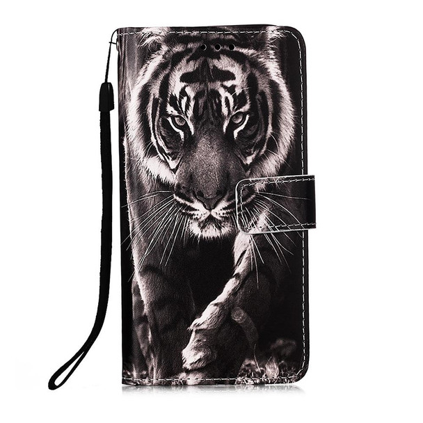 Xiaomi Redmi 10 Prime+ 5G/Note 11E Colored Drawing Plain Weave Leather Phone Case(Black White Tiger)