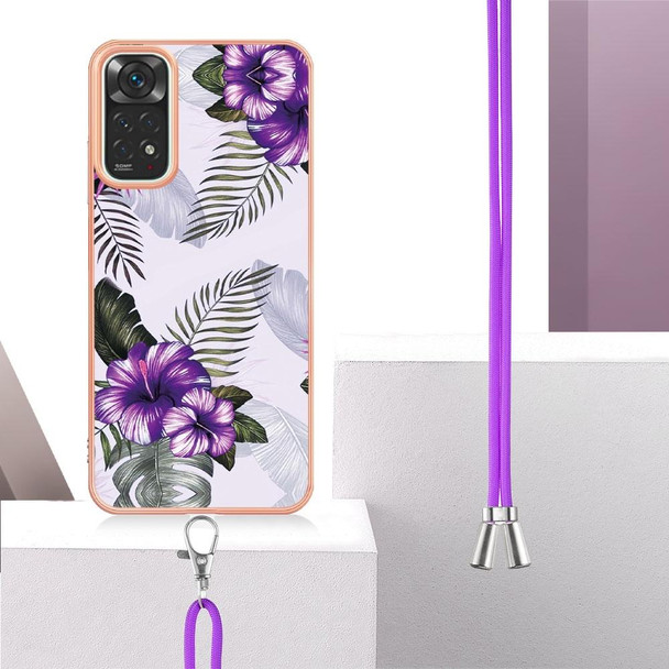 Xiaomi Redmi Note 11S / Note 11 Global Electroplating IMD TPU Phone Case with Lanyard(Purple Flower)