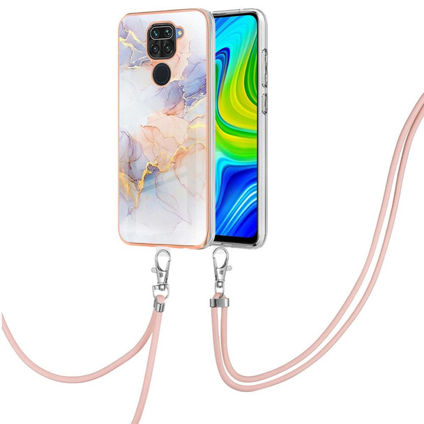 Xiaomi Redmi Note 9 / Redmi 10X 4G Electroplating IMD TPU Phone Case with Lanyard(White Marble)