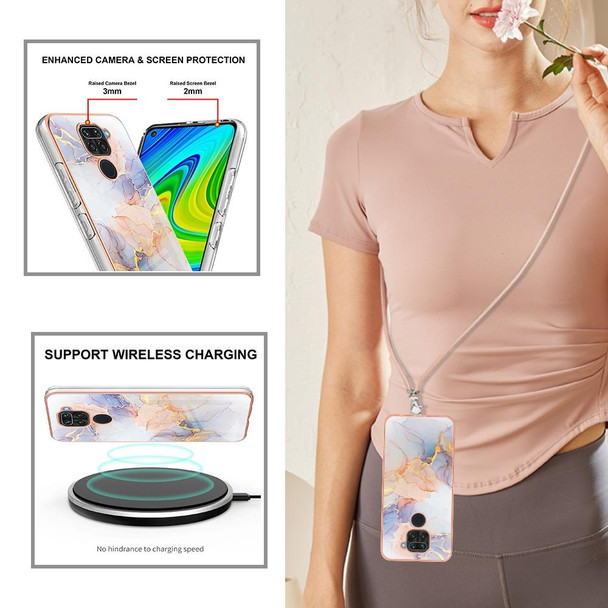 Xiaomi Redmi Note 9 / Redmi 10X 4G Electroplating IMD TPU Phone Case with Lanyard(White Marble)