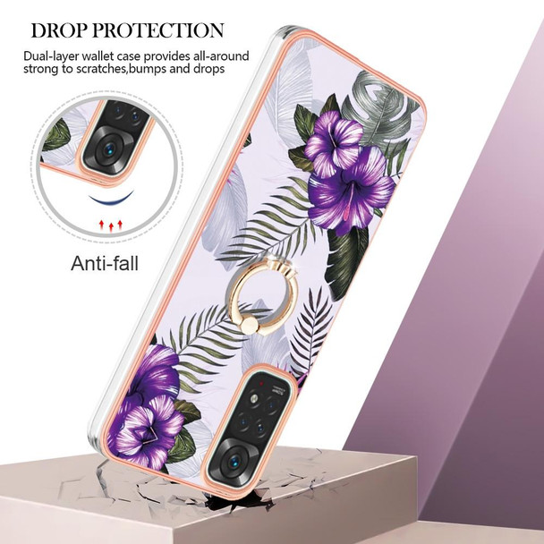 Xiaomi Redmi Note 11S / Note 11 Global Electroplating IMD TPU Phone Case with Ring(Purple Flower)