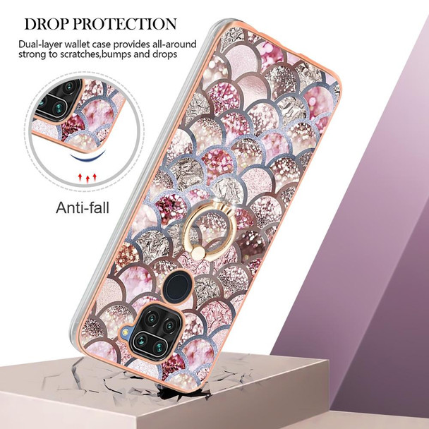 Xiaomi Redmi Note 9 / Redmi 10X 4G Electroplating IMD TPU Phone Case with Ring(Pink Scales)