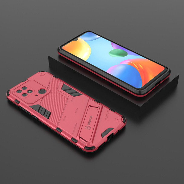 Xiaomi Redmi 10C 4G Punk Armor PC + TPU Phone Case with Holder(Light Red)