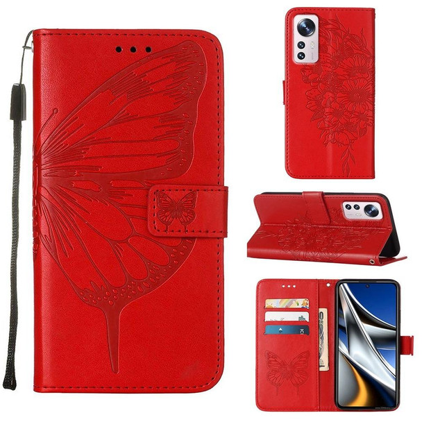 Xiaomi 12 Pro Embossed Butterfly Leather Phone Case(Red)