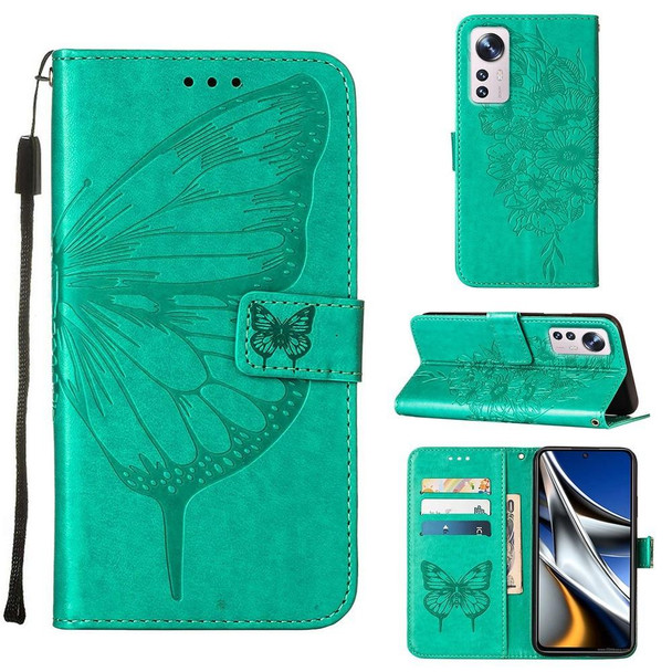 Xiaomi 12 Pro Embossed Butterfly Leather Phone Case(Green)