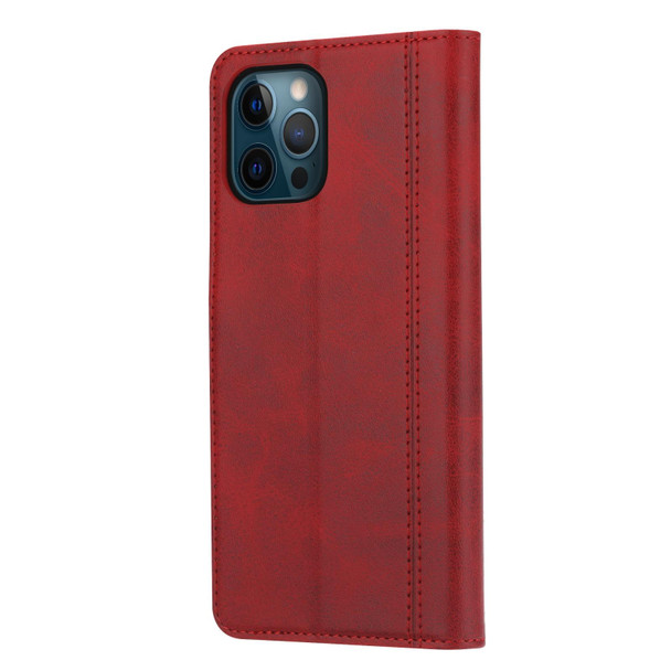 Calf Texture Double Fold Clasp Horizontal Flip Leatherette Case with Photo Frame & Holder & Card Slots & Wallet - iPhone 13 Pro(Red)