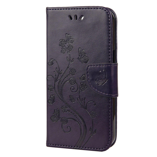 Butterfly Flower Pattern Horizontal Flip Leatherette Case with Holder & Card Slots & Wallet - iPhone 13(Deep Purple)