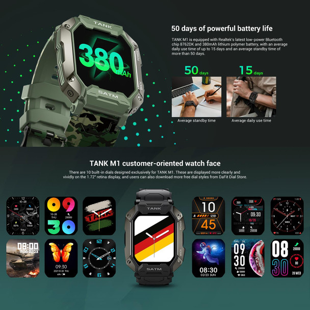 TANK M1 1.72 TFT Screen Smart Watch, Support Sleep Monitoring / Heart Rate Monitoring(Camouflage Black)