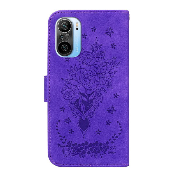 Xiaomi Redmi K40 / K40 Pro Butterfly Rose Embossed Leather Phone Case(Purple)