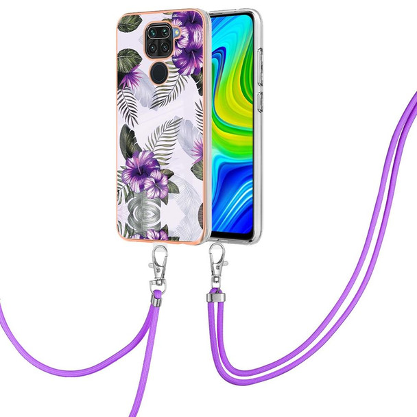 Xiaomi Redmi Note 9 / Redmi 10X 4G Electroplating IMD TPU Phone Case with Lanyard(Purple Flower)