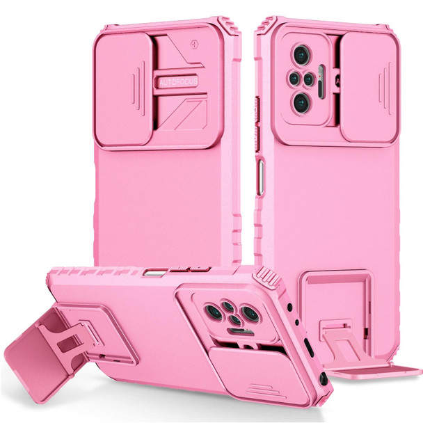 Xiaomi Redmi Note 10 Pro 4G Stereoscopic Holder Sliding Camshield Phone Case(Pink)