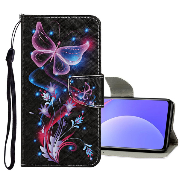 Xiaomi Redmi Note 10 4G Colored Drawing Pattern Flip Leather Case(Fluorescent Butterfly)