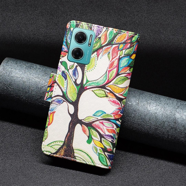 Xiaomi Redmi 10 5G / Note 11E Colored Drawing Pattern Zipper Leather Phone Case(Big Tree)