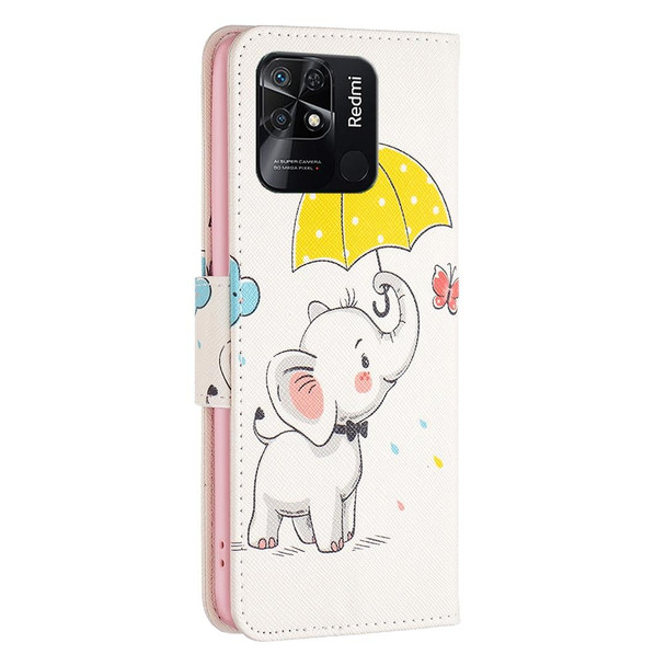 Xiaomi Redmi 10C Colored Drawing Leather Phone Case(Umbrella Elephant)