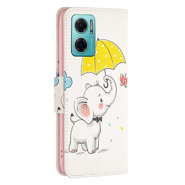Xiaomi Redmi 10 5G / Note 11E Colored Drawing Leather Phone Case(Umbrella Elephant)