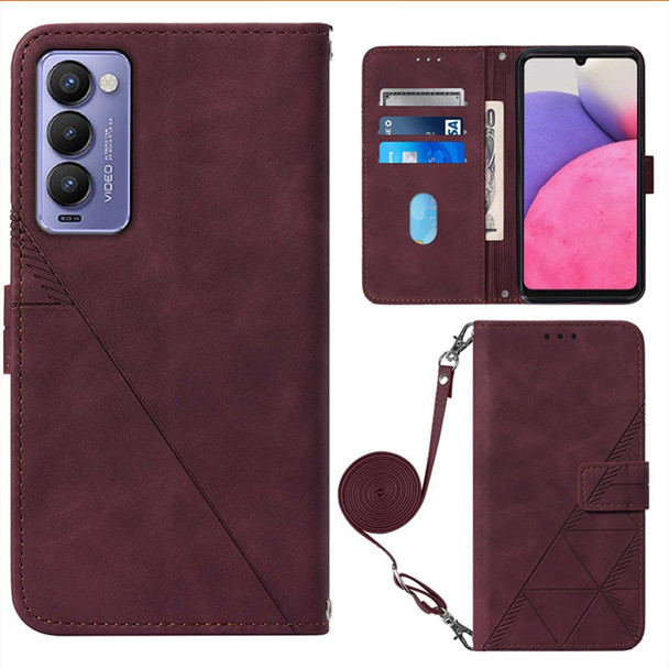 Tecno Camon 18P Crossbody 3D Embossed Flip Leather Phone Case(Wine Red)