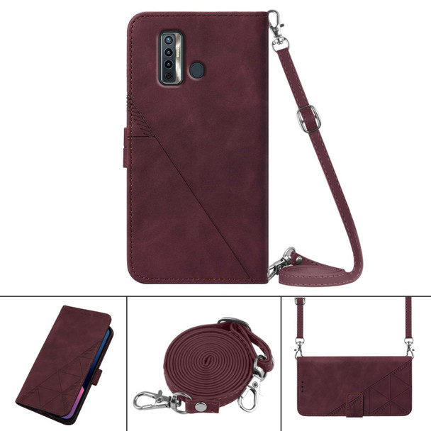 Tecno Camon 17 Crossbody 3D Embossed Flip Leather Phone Case(Wine Red)