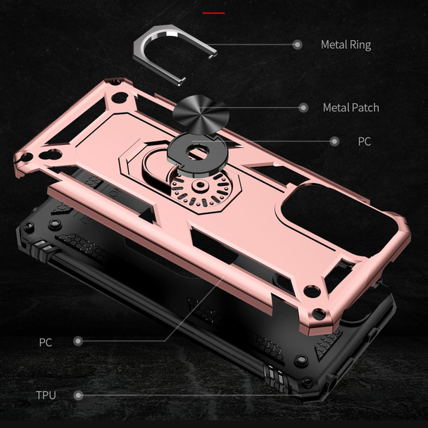 Xiaomi Redmi Note 11S Shockproof TPU + PC Phone Case with 360 Degree Rotating Holder(Rose Gold)