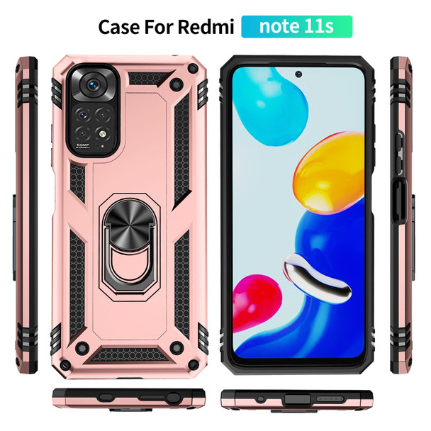 Xiaomi Redmi Note 11S Shockproof TPU + PC Phone Case with 360 Degree Rotating Holder(Rose Gold)