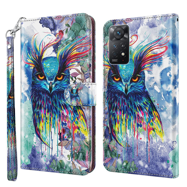 Xiaomi Redmi Note 11 4G International 3D Painting Pattern TPU + PU Leather Phone Case(Watercolor Owl)
