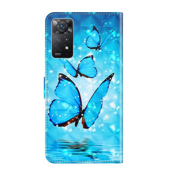 Xiaomi Redmi Note 11 4G International 3D Painting Pattern TPU + PU Leather Phone Case(Three Butterflies)